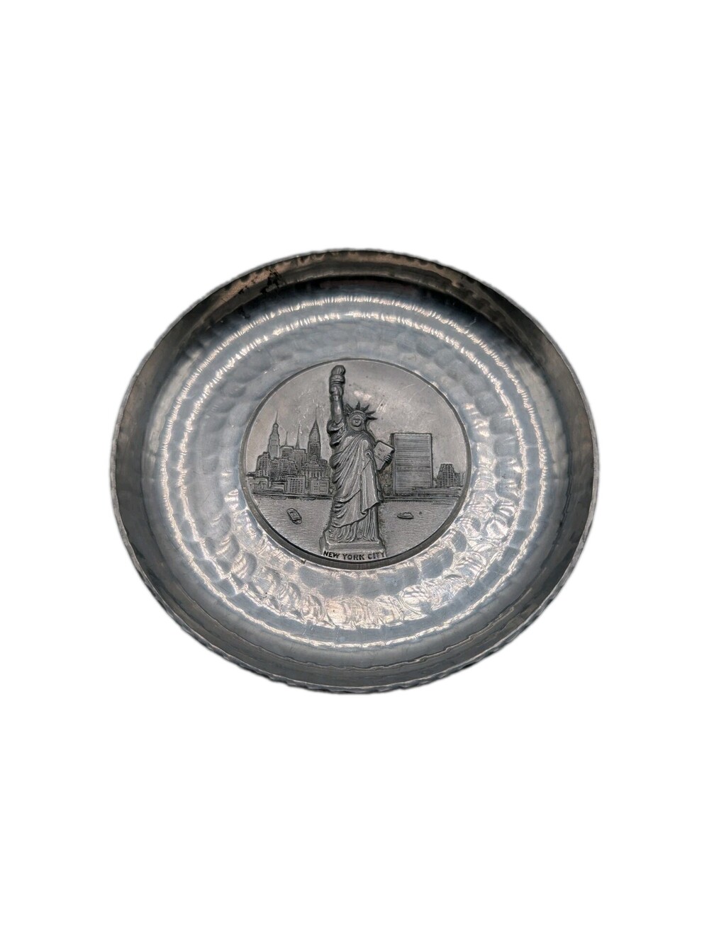 Vintage Alpha Switzerland Pewter New York City Statue of Liberty Souvenir Plate